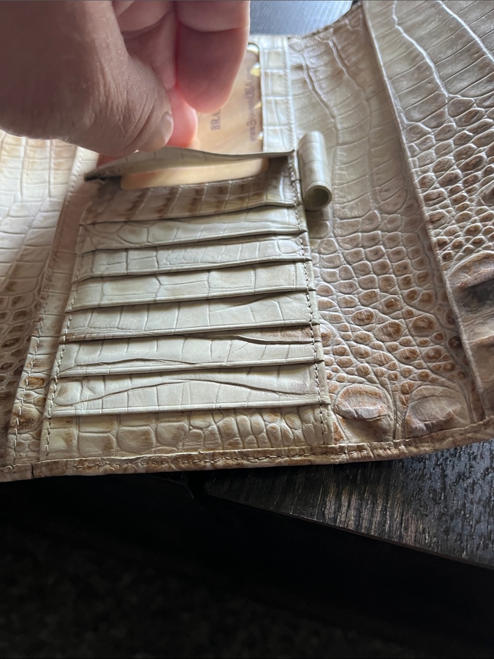 Brahmin Croc-Embossed Fold-Over Wallet in Light Taupe - Picture 3 of 3